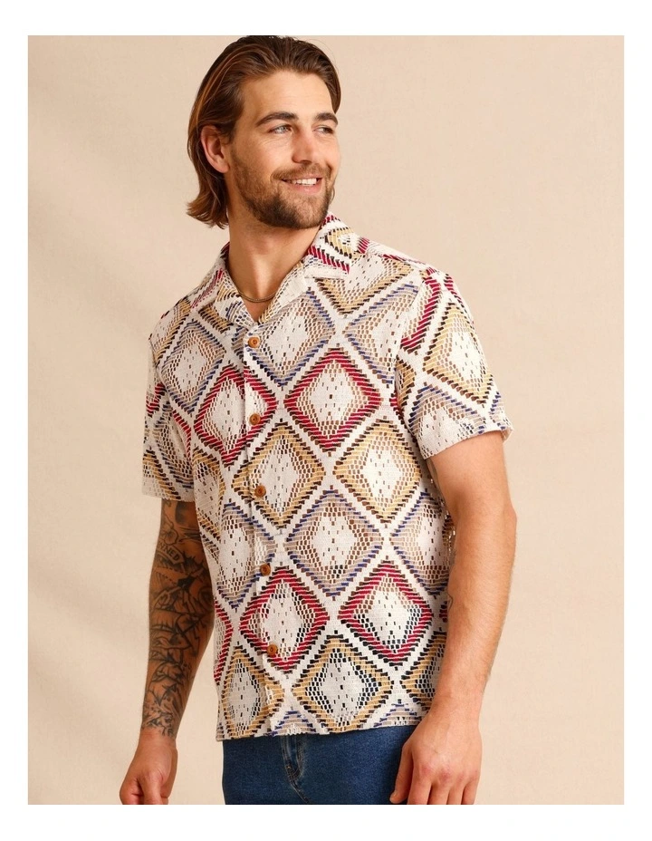 Akio Crochet Short Sleeve Shirt in Assorted image 3