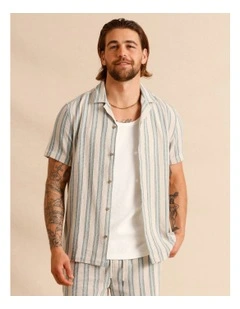 Harvey Stripe Textured Short Sleeve Shirt in Cream