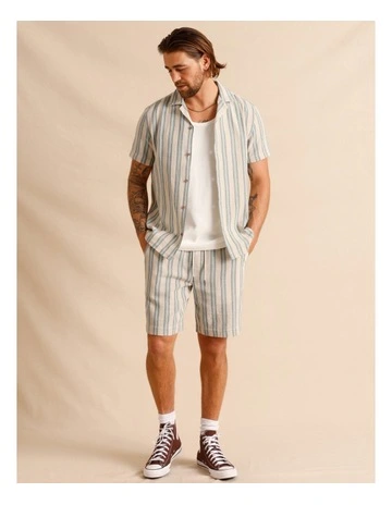 Harvey Stripe Textured Short Sleeve Shirt in Cream