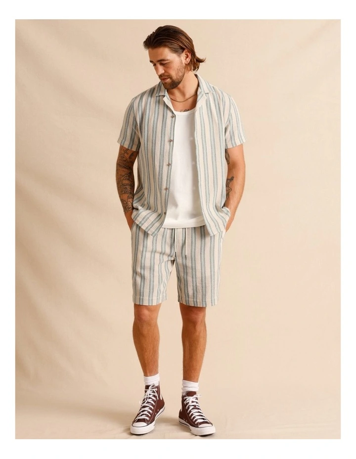 Harvey Stripe Textured Short Sleeve Shirt in Cream image 2