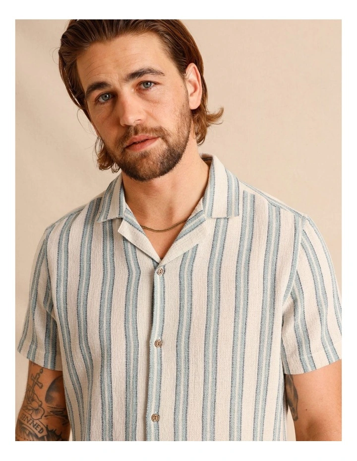 Harvey Stripe Textured Short Sleeve Shirt in Cream image 4