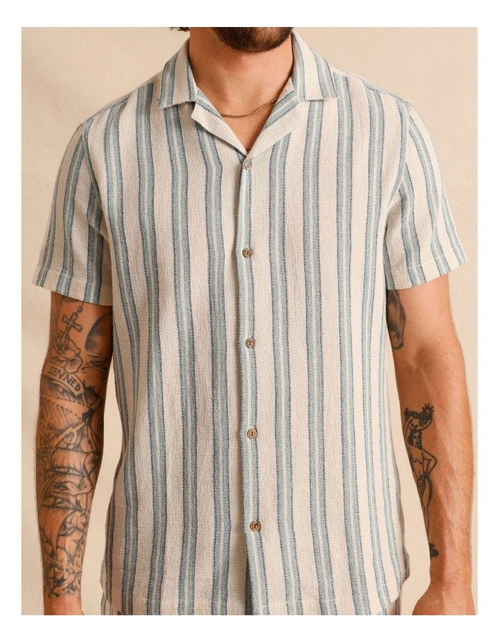 Harvey Stripe Textured Short Sleeve Shirt in Cream image 5