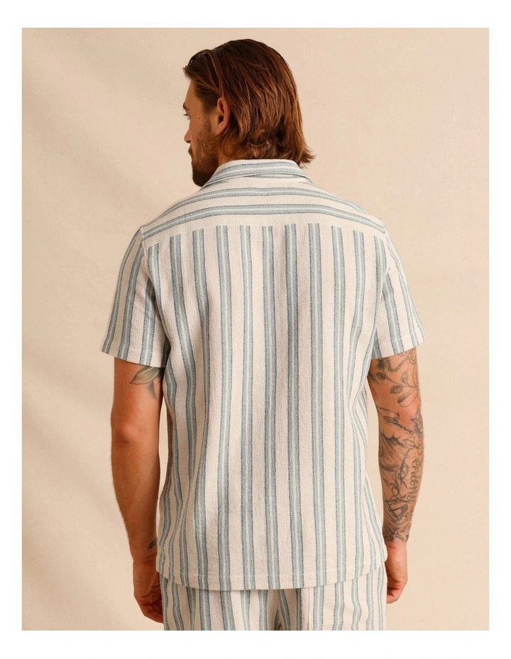 Harvey Stripe Textured Short Sleeve Shirt in Cream image 6