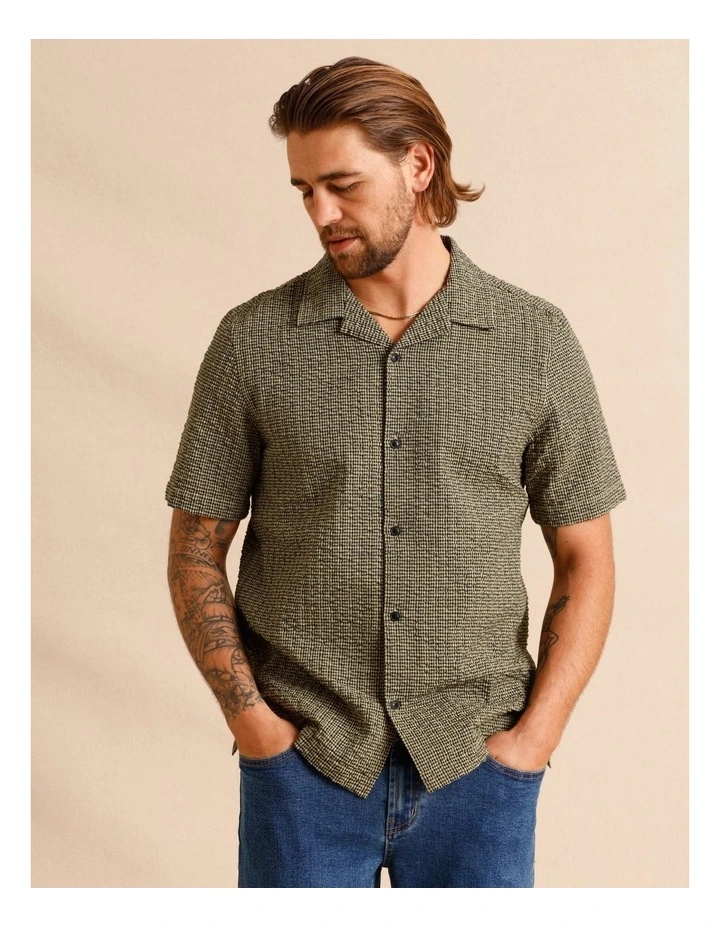 Calantha Seersucker Check Short Sleeve Shirt in Green image 1