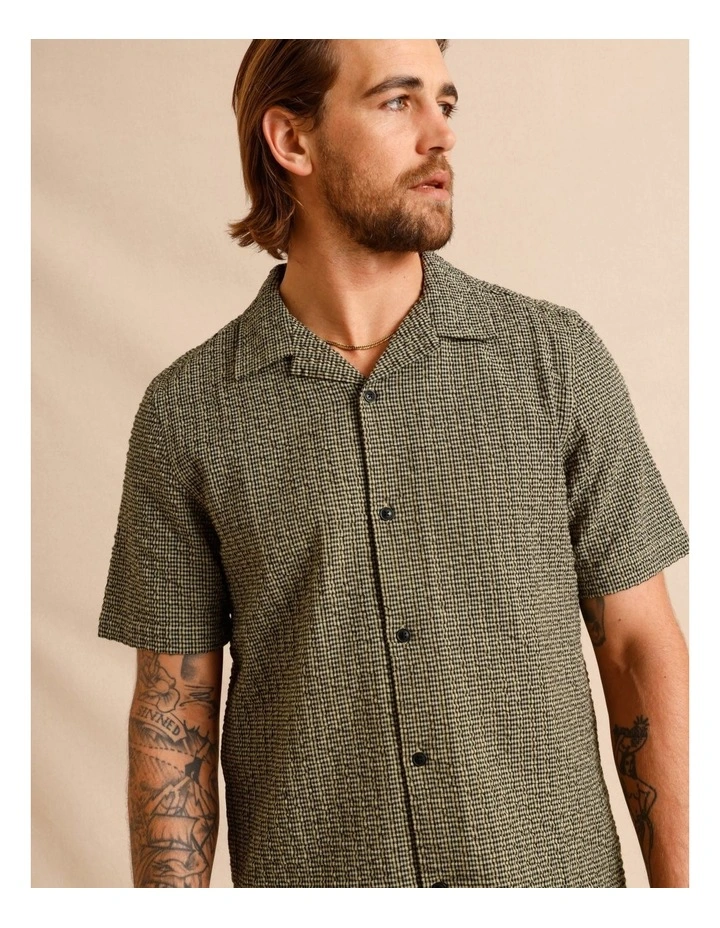 Calantha Seersucker Check Short Sleeve Shirt in Green image 2