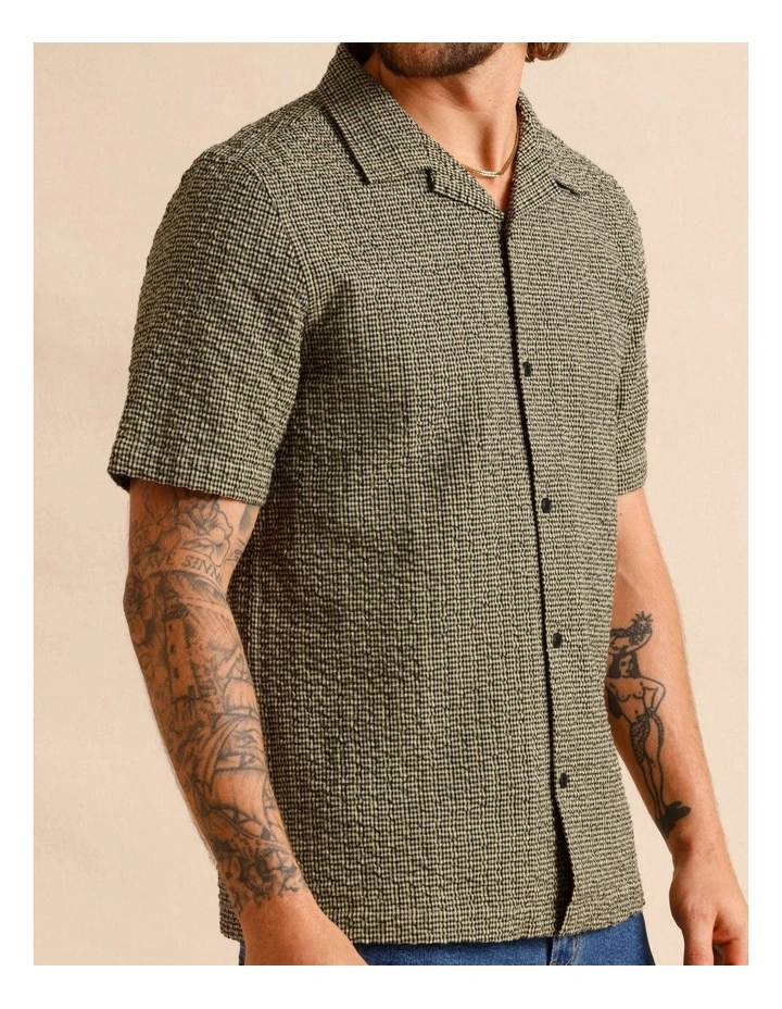 Calantha Seersucker Check Short Sleeve Shirt in Green image 3
