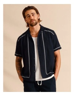 Alfie Embroidery Short Sleeve Shirt in Navy