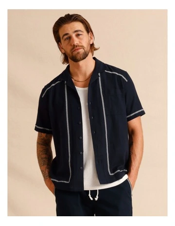 Alfie Embroidery Short Sleeve Shirt in Navy