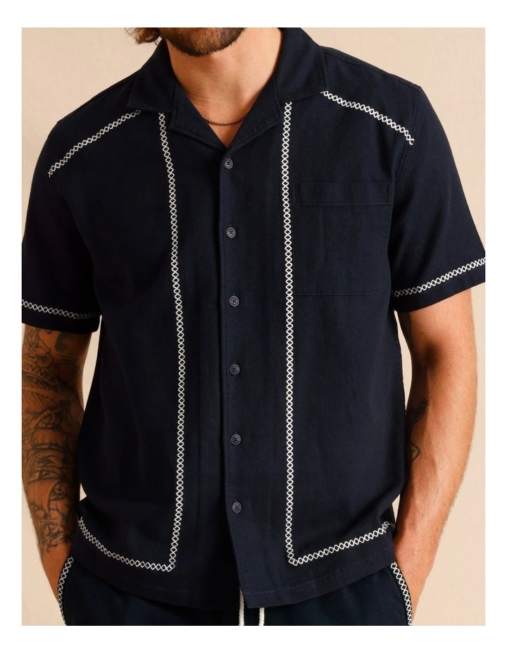 Alfie Embroidery Short Sleeve Shirt in Navy image 2