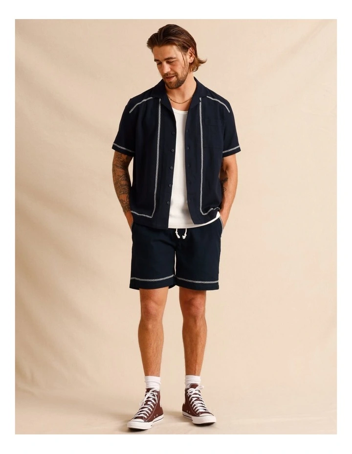 Alfie Embroidery Short Sleeve Shirt in Navy image 3