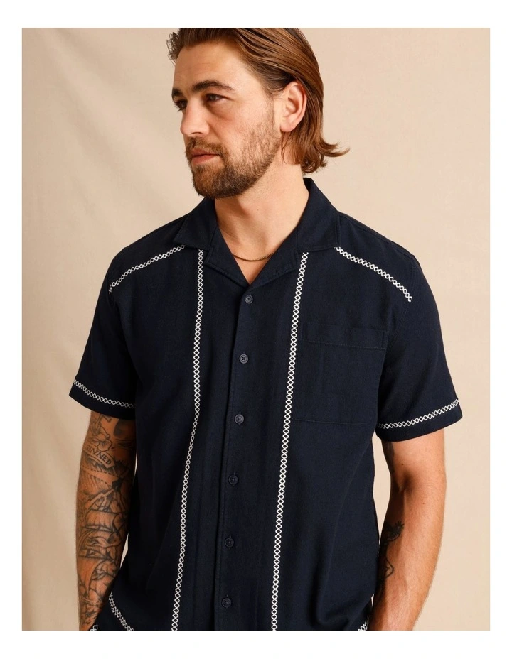 Alfie Embroidery Short Sleeve Shirt in Navy image 4