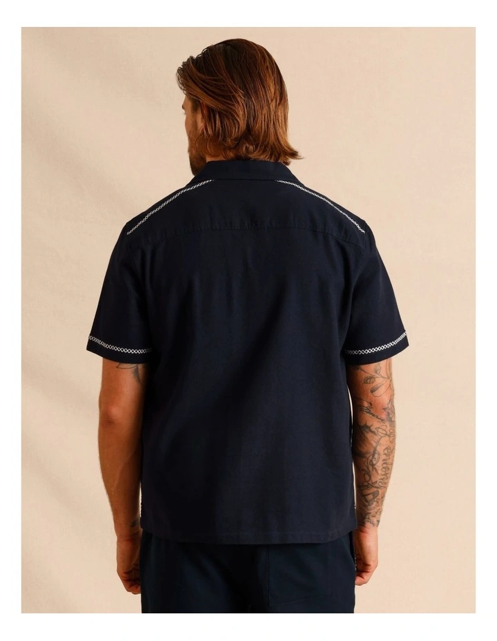Alfie Embroidery Short Sleeve Shirt in Navy image 5