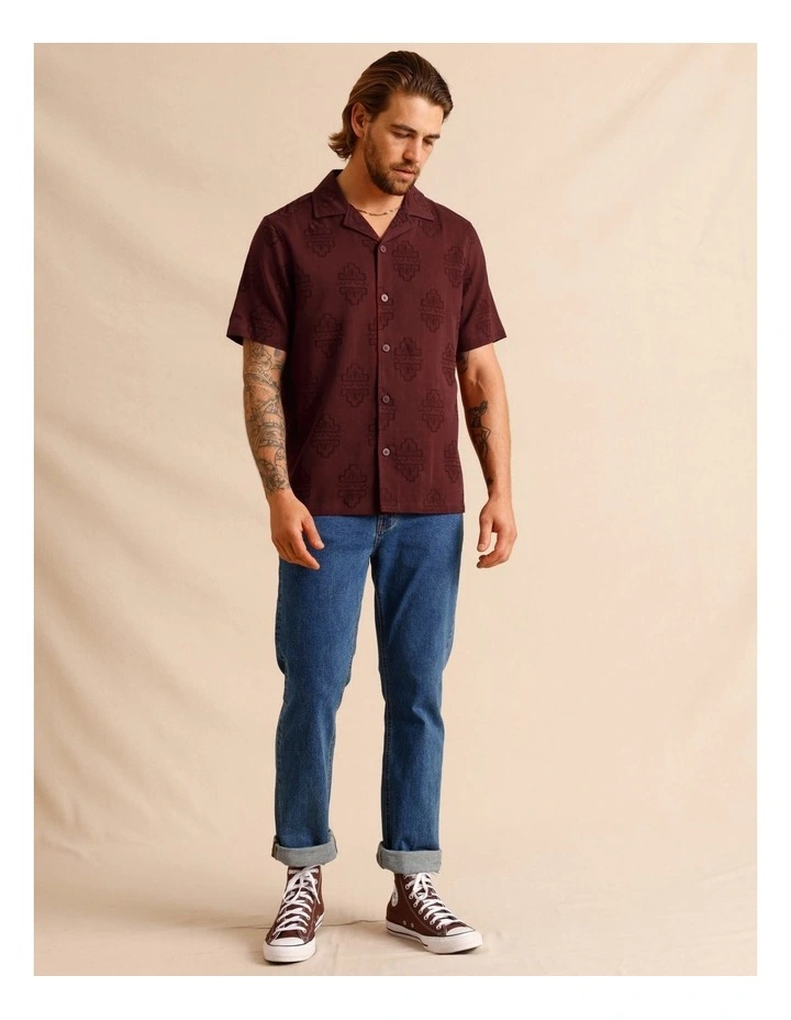 Mizonni Jacquard Short Sleeve Shirt in Raspberry image 3
