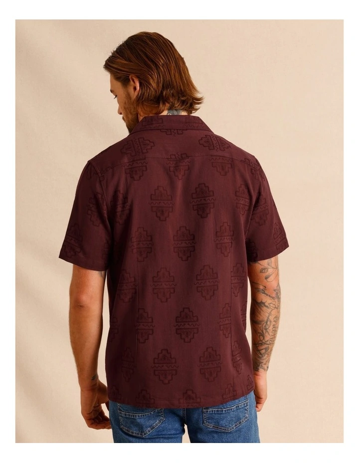 Mizonni Jacquard Short Sleeve Shirt in Raspberry image 5