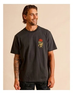 Hector Oversize Placement Print Tee in Charcoal