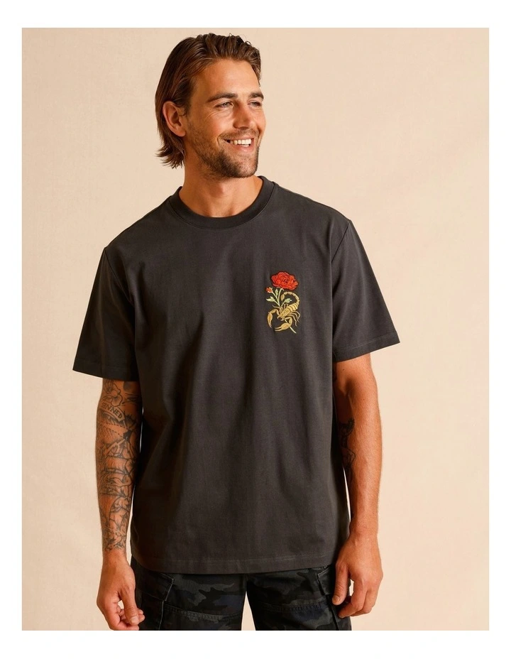 Hector Oversize Placement Print Tee in Charcoal image 1