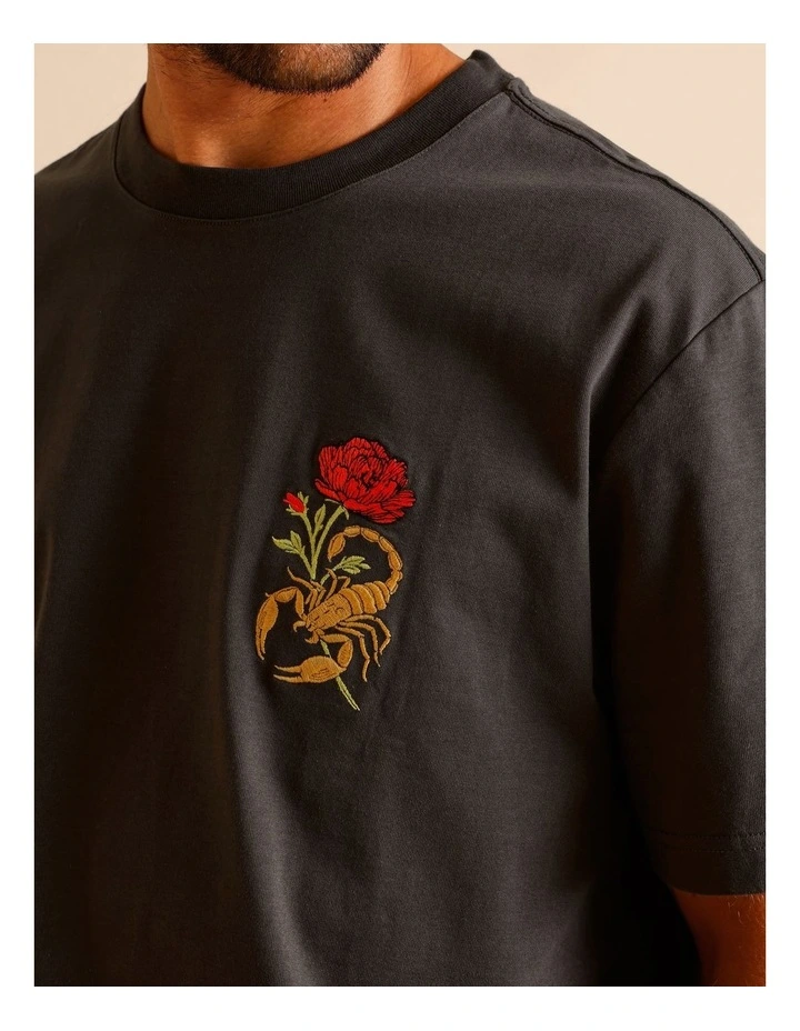 Hector Oversize Placement Print Tee in Charcoal image 5