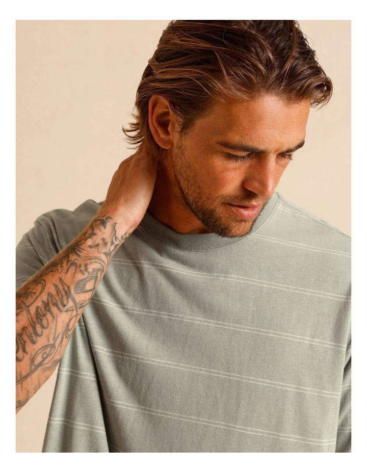 Stella Stripe Oversize Short Sleeve Tee in Sage image 2
