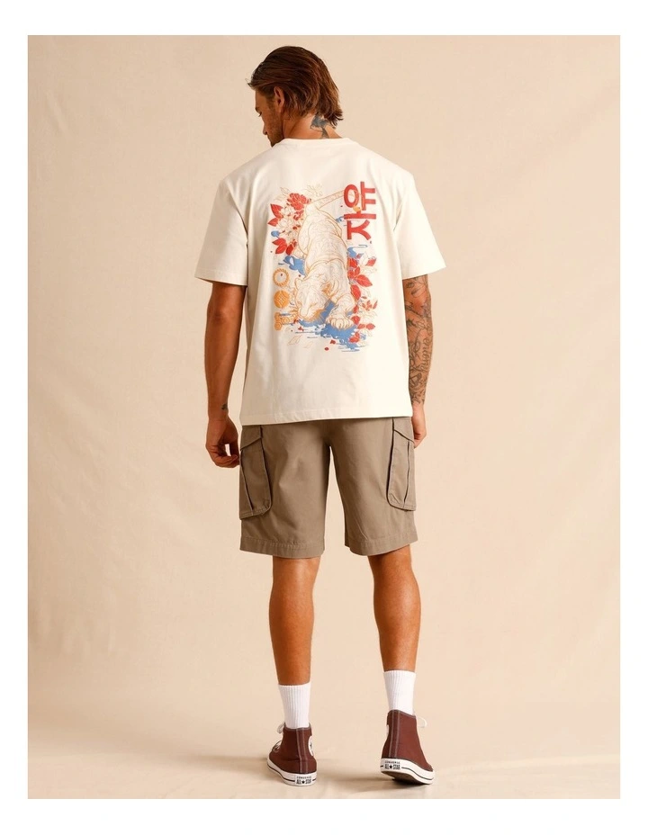 Halo Placement Print Oversize Short Sleeve Tee in Cream image 1