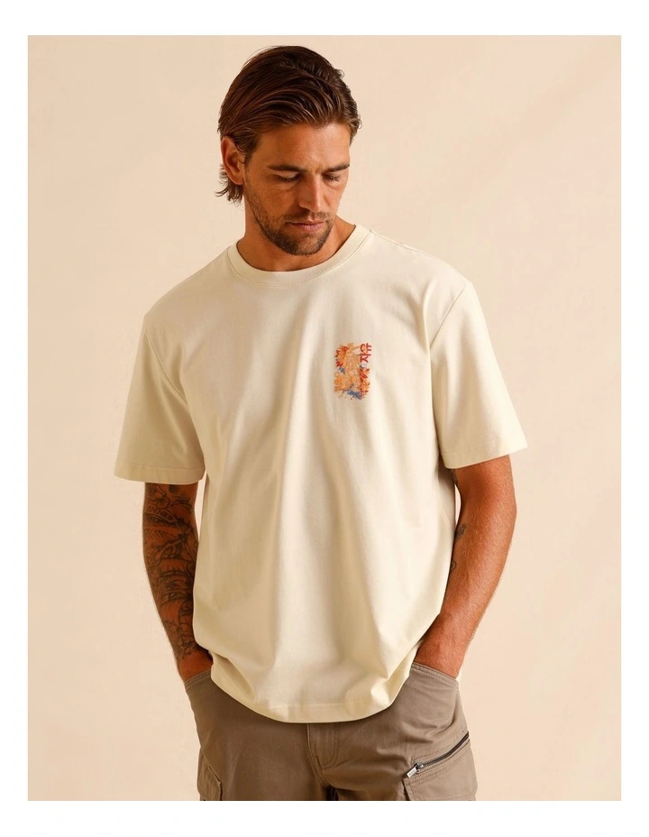 Halo Placement Print Oversize Short Sleeve Tee in Cream image 2