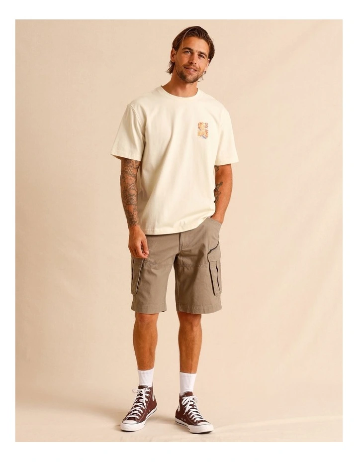 Halo Placement Print Oversize Short Sleeve Tee in Cream image 3