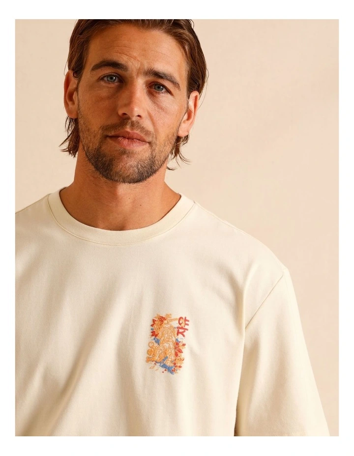 Halo Placement Print Oversize Short Sleeve Tee in Cream image 6