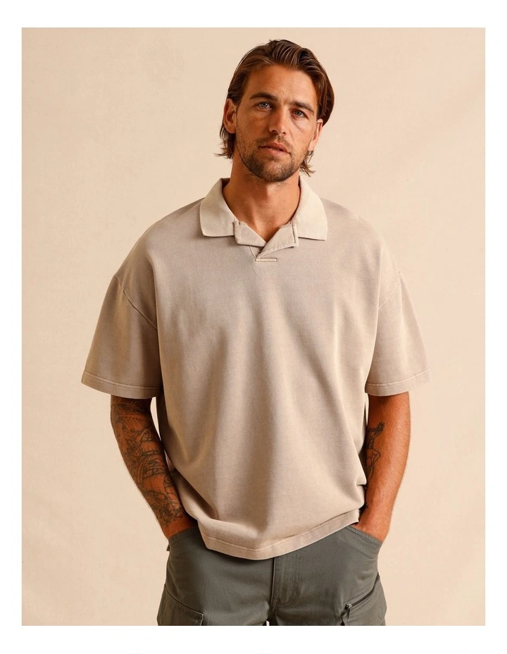 Gareth Garment Dye Oversize Polo in Sand image 1