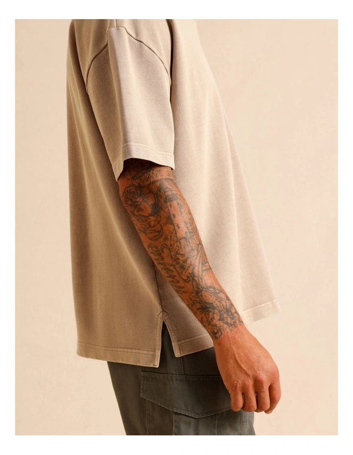 Gareth Garment Dye Oversize Polo in Sand image 2