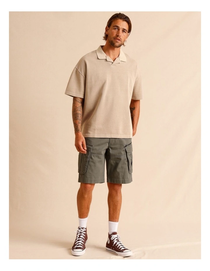 Gareth Garment Dye Oversize Polo in Sand image 3