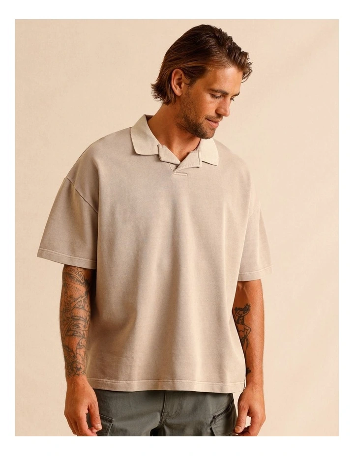 Gareth Garment Dye Oversize Polo in Sand image 4