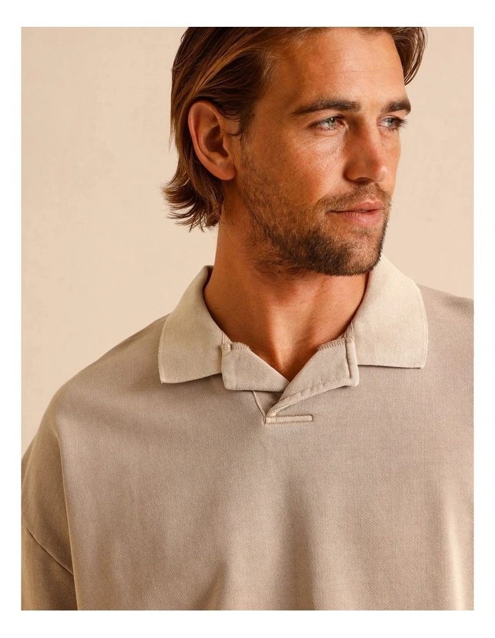 Gareth Garment Dye Oversize Polo in Sand image 5