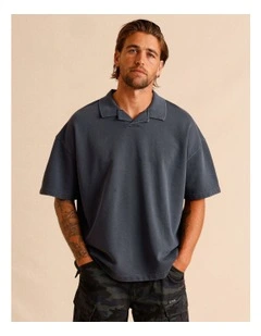 Gareth Garment Dye Oversize Polo in Steel