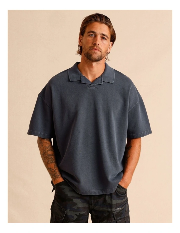 Gareth Garment Dye Oversize Polo in Steel image 1