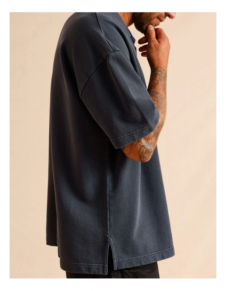 Gareth Garment Dye Oversize Polo in Steel image 2