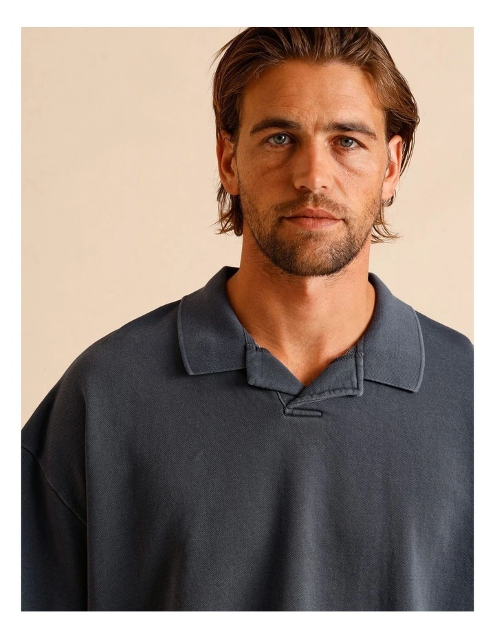 Gareth Garment Dye Oversize Polo in Steel image 4