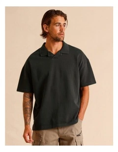 Gareth Garment Dye Oversize Polo in Charcoal