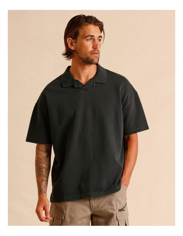 Gareth Garment Dye Oversize Polo in Charcoal image 1