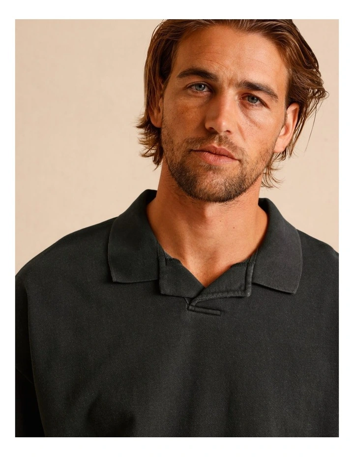 Gareth Garment Dye Oversize Polo in Charcoal image 2