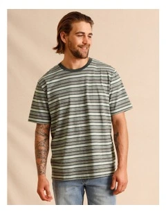 Cayson Stripe Short Sleeve Tee in Forest