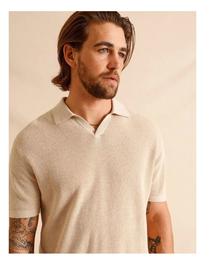 Thorne Knit Short Sleeve Polo in Cream image 1