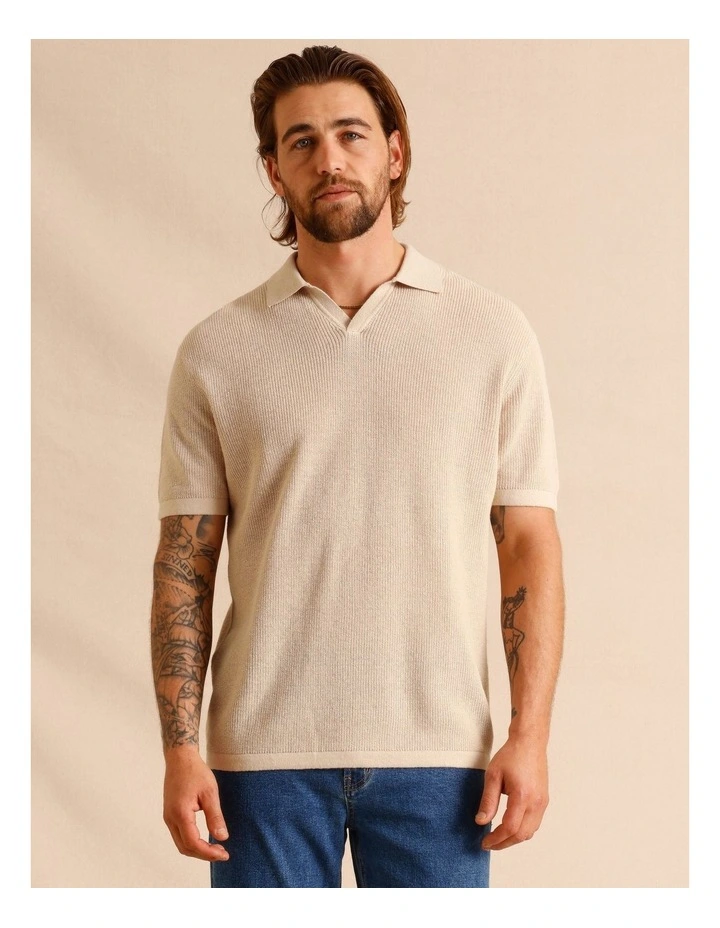 Thorne Knit Short Sleeve Polo in Cream image 2