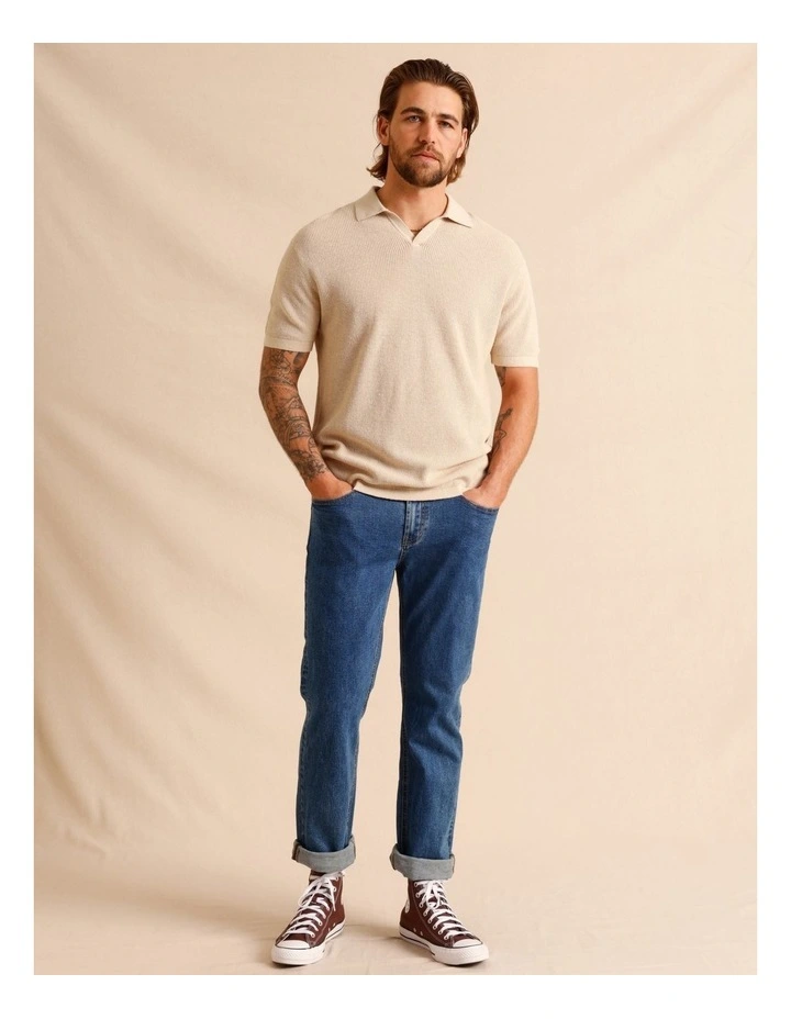 Thorne Knit Short Sleeve Polo in Cream image 3