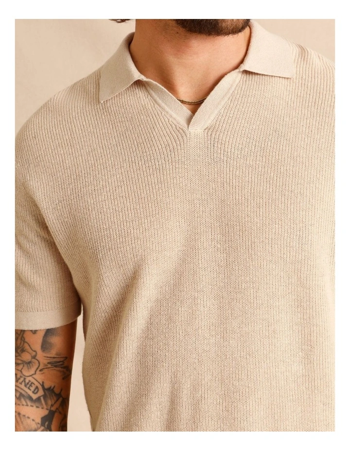 Thorne Knit Short Sleeve Polo in Cream image 4