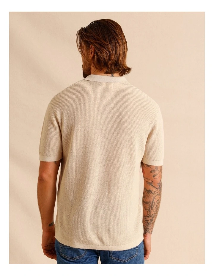 Thorne Knit Short Sleeve Polo in Cream image 6