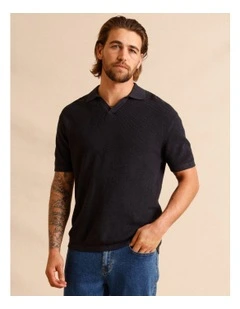 Thorne Knit Short Sleeve Polo in Charcoal