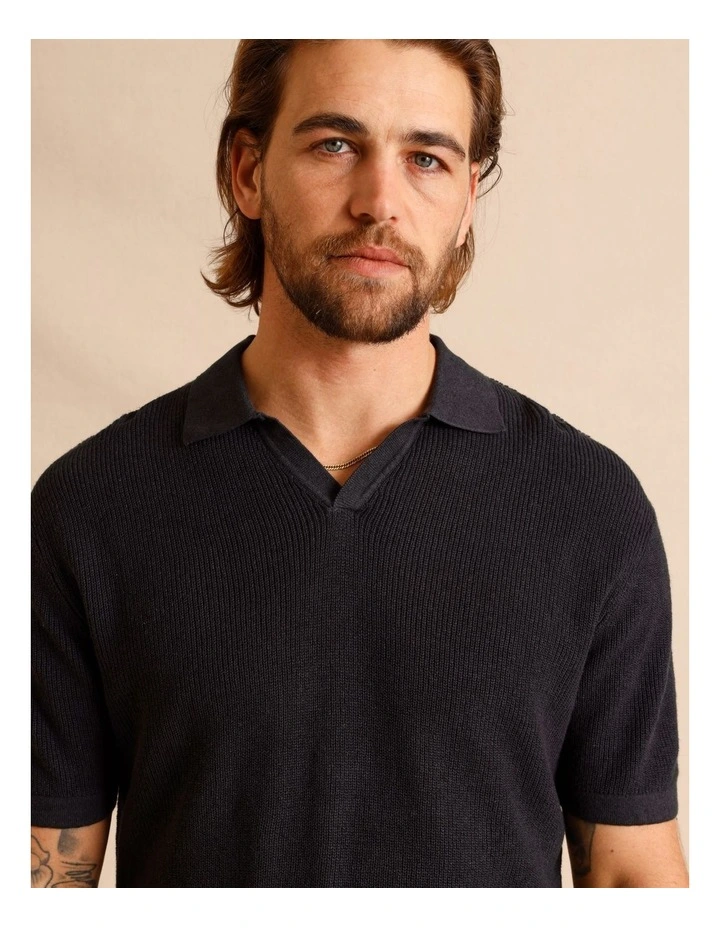 Thorne Knit Short Sleeve Polo in Charcoal image 3