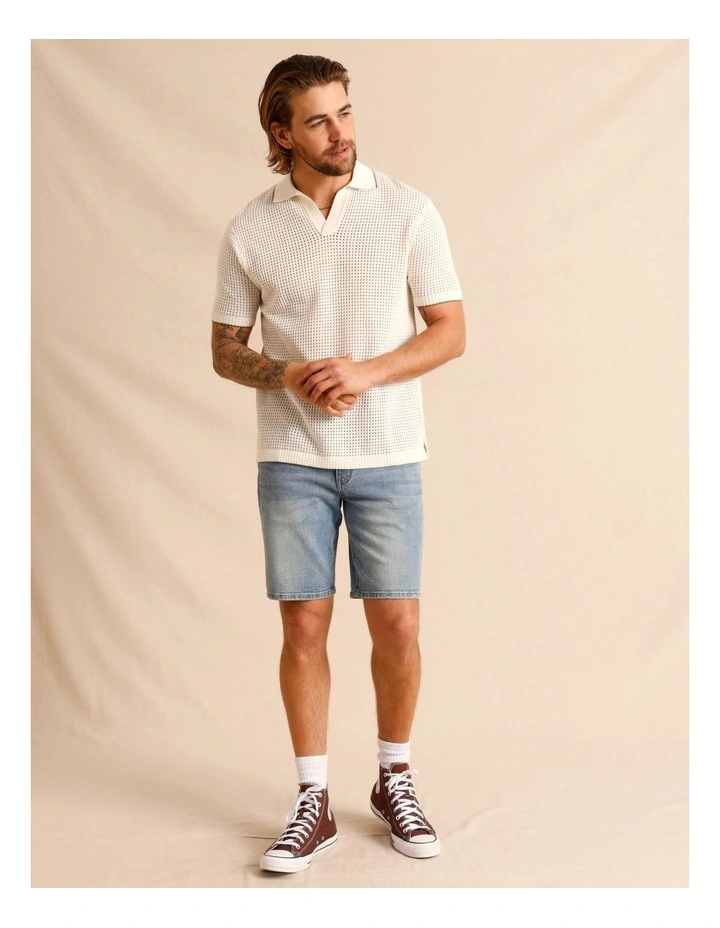 Saxon Cross Stitch Knit Polo in Cream image 4