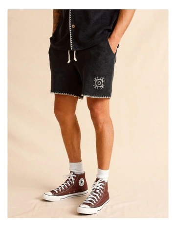 Ananya Embroidered Terry Towelling Shorts in Charcoal