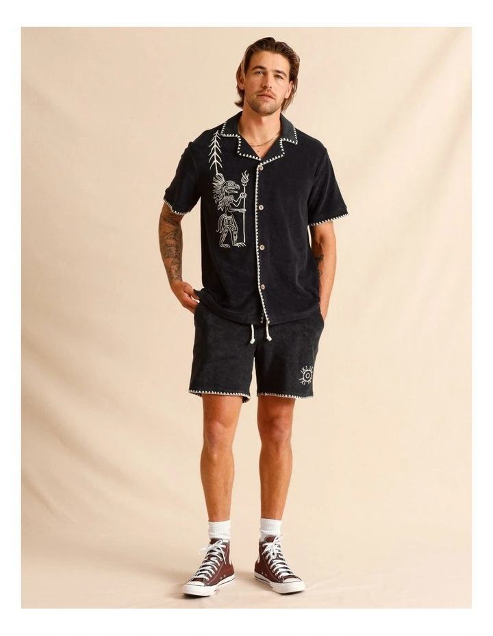 Ananya Embroidered Terry Towelling Shorts in Charcoal image 2