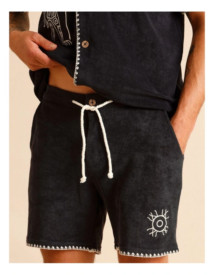 Ananya Embroidered Terry Towelling Shorts in Charcoal image 3